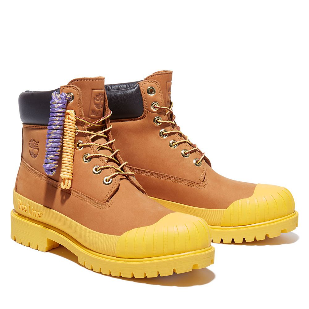 Timberland Mens 6-Inch Boots Bee Line x Waterproof Rubber Toe - Brown/Yellow - India HR5463987